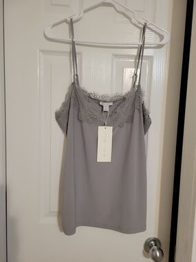 Amisu Grey Lace-Trim Satin Cami Size L